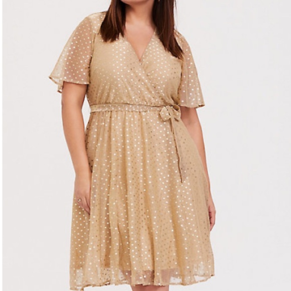 torrid Gold Dot Wrap Midi Dress